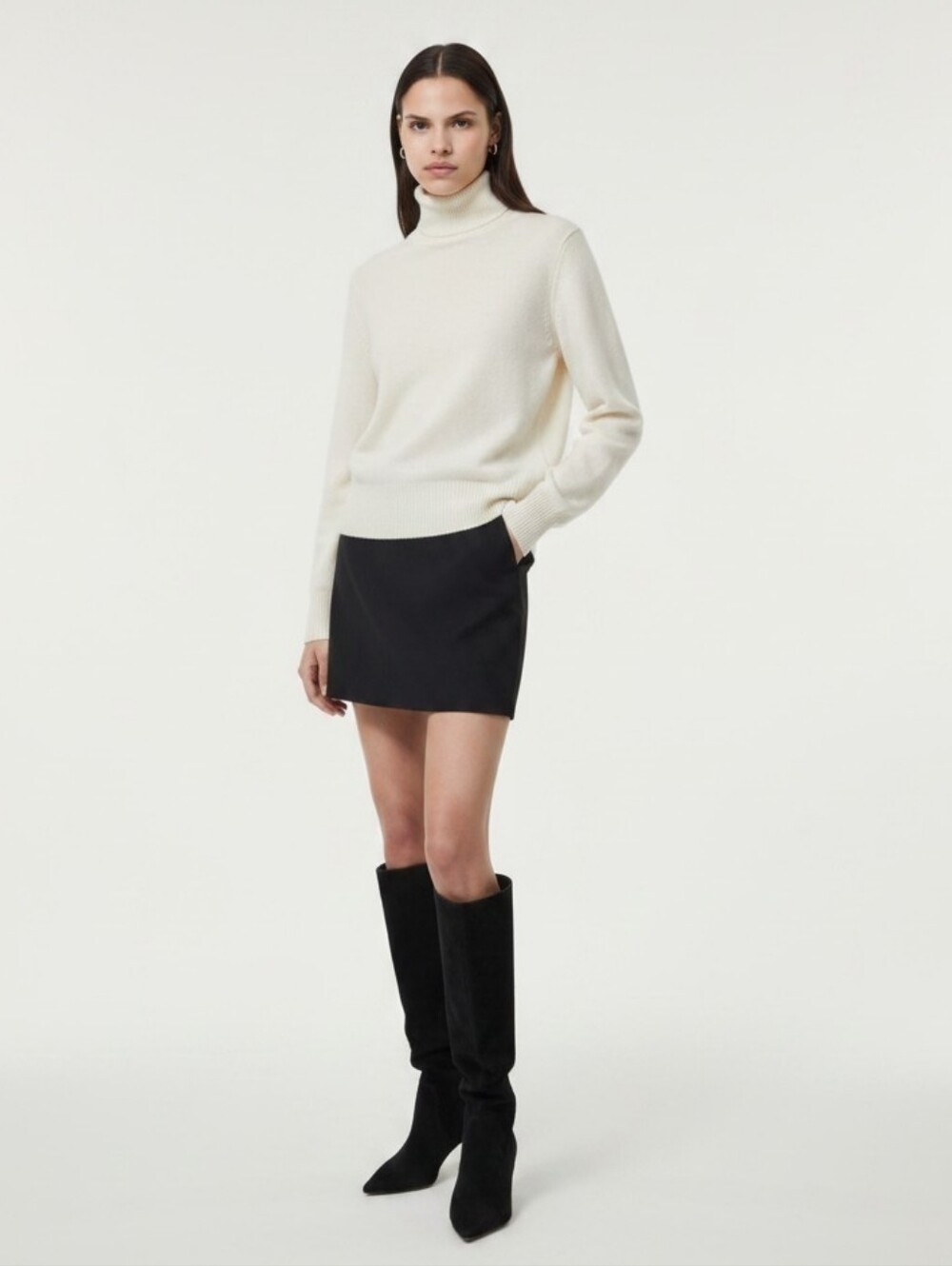 Cream Wool Blend Turtleneck Sweater, Large